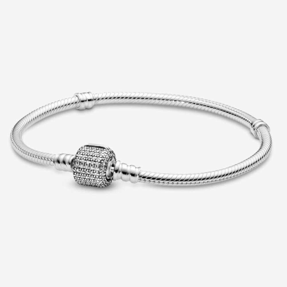 NWOT Moments Sparkling Pavé Clasp Snake Chain Bracelet Sterling Silver 925